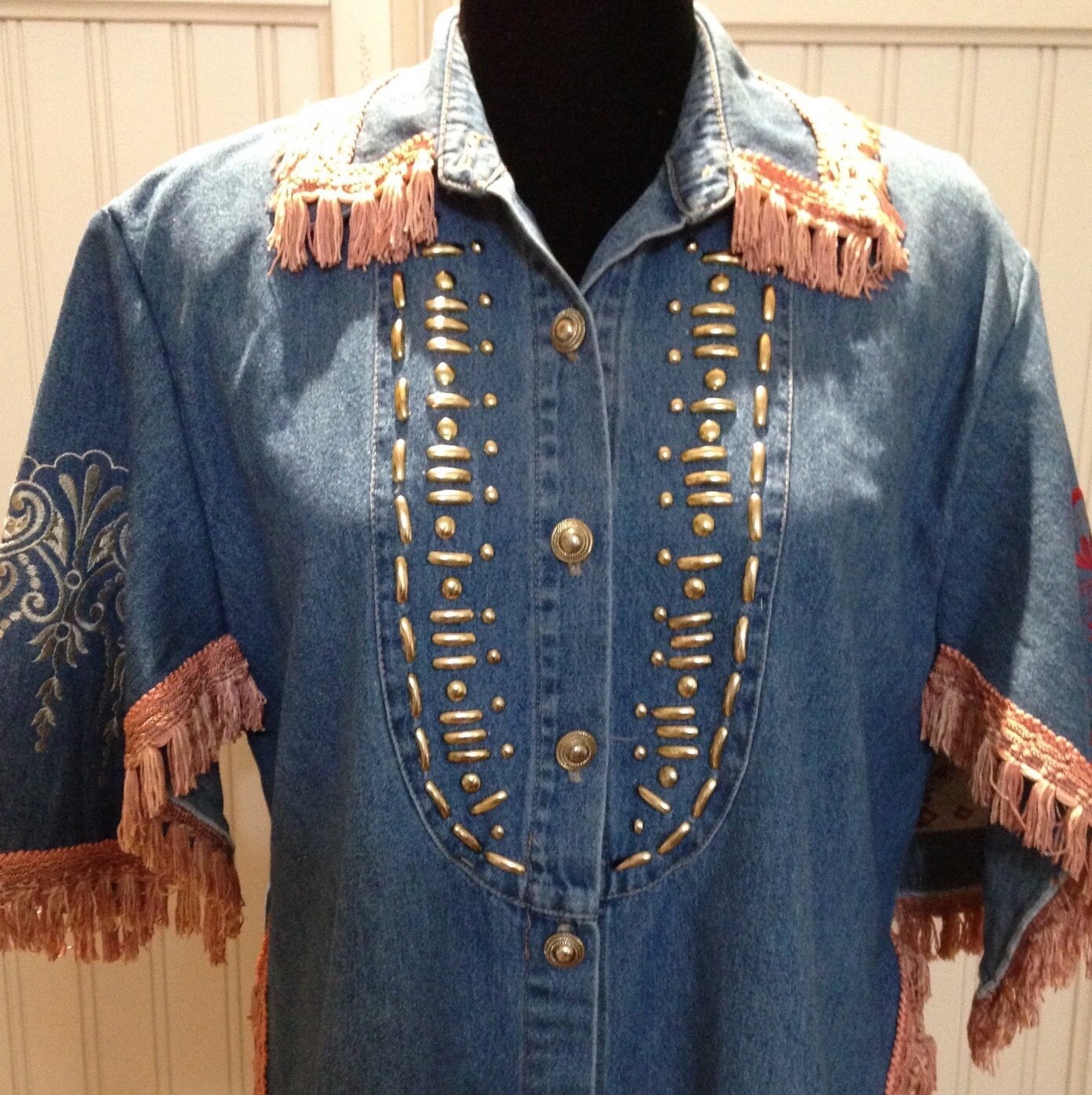 denim jacket with silver fringe