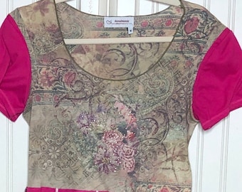 Womens high waist dress tunic pink olive green brown bling flare tee tunic easy fit upcycled graphic tee pockets