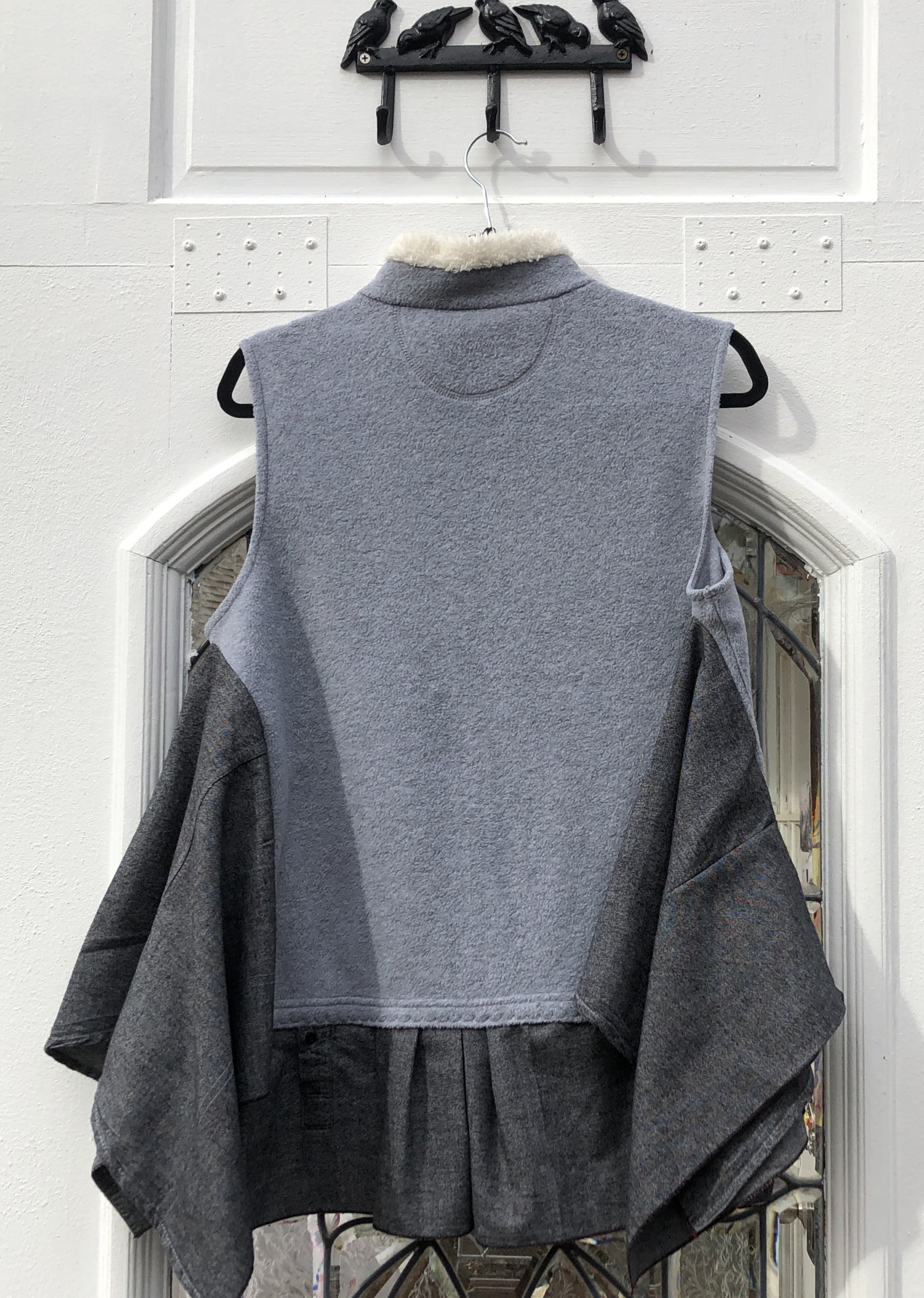 Womens Gray Fleece Vest Owl Embroidery Gray Shirting Side Etsy