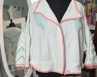 Handmade Chenille Crop Jacket: Vintage Floral Kimono Style