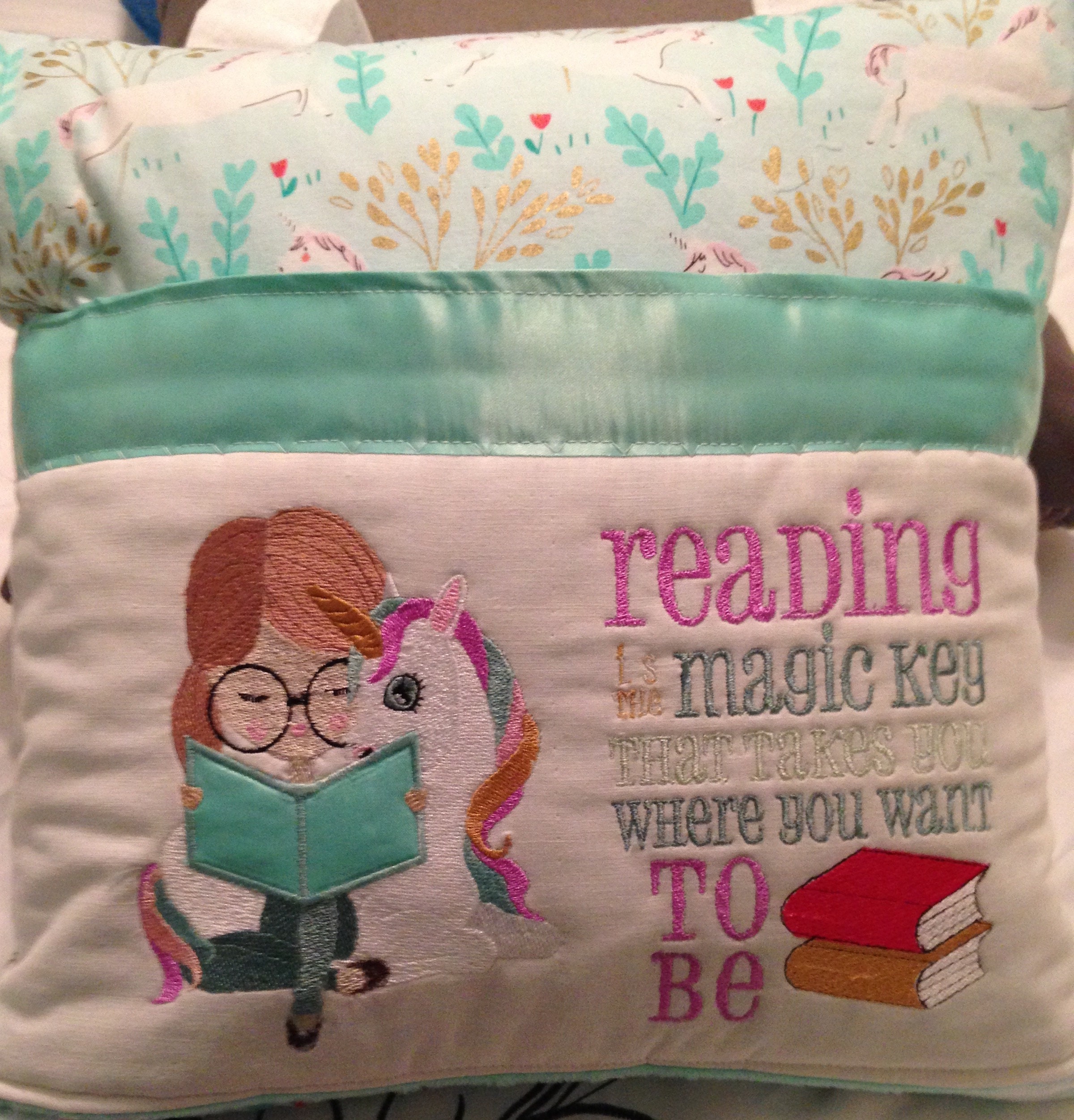 Unicorn reading cheap pillow