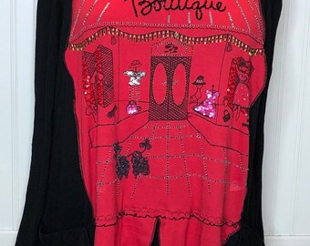 Womens  red black ruffled neck long sleeve tunic Le Botique bling flowing skirt long tunic dress soft cotton graphic tee bling