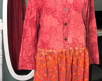 Women’s duster jacket plus size flowing skirt upcycled jacket long sleeve embroidery stitched one of a kind jacket