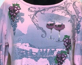 Womens empire waist dress tunic purple wine print flare tee tunic tee bling size L large pockets