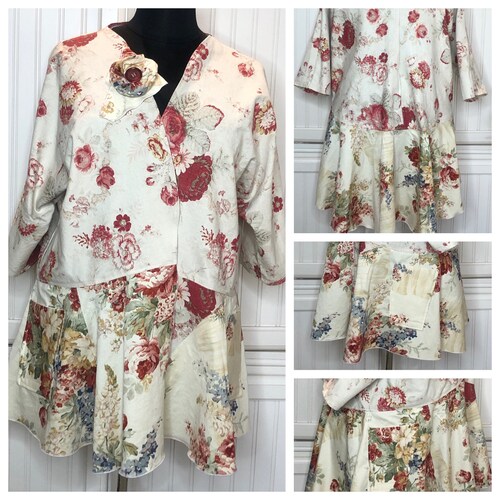 Womens kimonos choice select shops toile vintage easy fit One Size cream peach black green patchwork multiple lengths handmade cotton upcycled