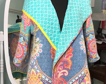 Upcycled Quilted Hooded Jacket: Reversible Patchwork Robe, Plus Size