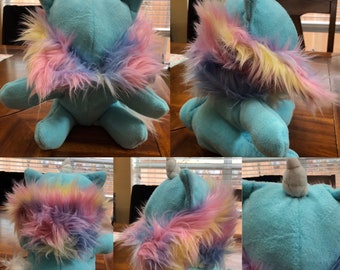 Caticorn blue with rainbow fur ruff 10 inch little stuffed toy cat unicorn blue no pill fleece rainbow ruff collar vintage button