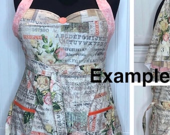 Ruffled Apron Kit: Paris Postal Theme, Peach & Black Cotton