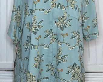 Womens blue aqua green taupe upcycled XXXL tunic shirt two pocket cotton silk upcycled shirt martini olive theme duster length tunic