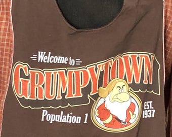 Upcycled chocolate brown cotton shirt: holiday wear, keyhole tee shirt back, rust check cotton, quarter sleeve, plus size