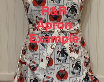 DIY Ruffled Apron Kit: Rooster Theme, Red & Blue Gingham