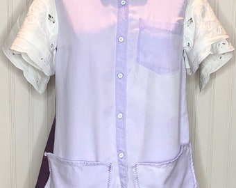 Womens purple M tunic wine take me away Cabernet back up-cycled tee pockets vintage linen embroidered angel sleeves upcycled