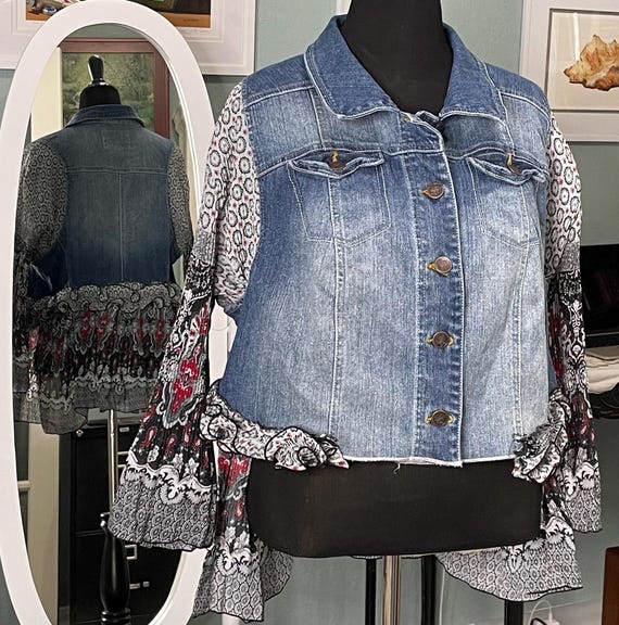 Handcrafted Denim Peplum. Made With Upcycled Denim. One-of-a-kind Piece Upcycled Denim Top with Peplum and Straps Made from Jeans  main image 3
