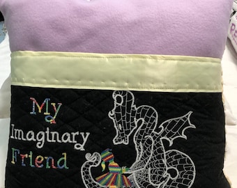 Pocket pillow pocket Imaginary friend boy  or girl pillow childrens reading pillow handle imaginary friend glow in the dark embroidery
