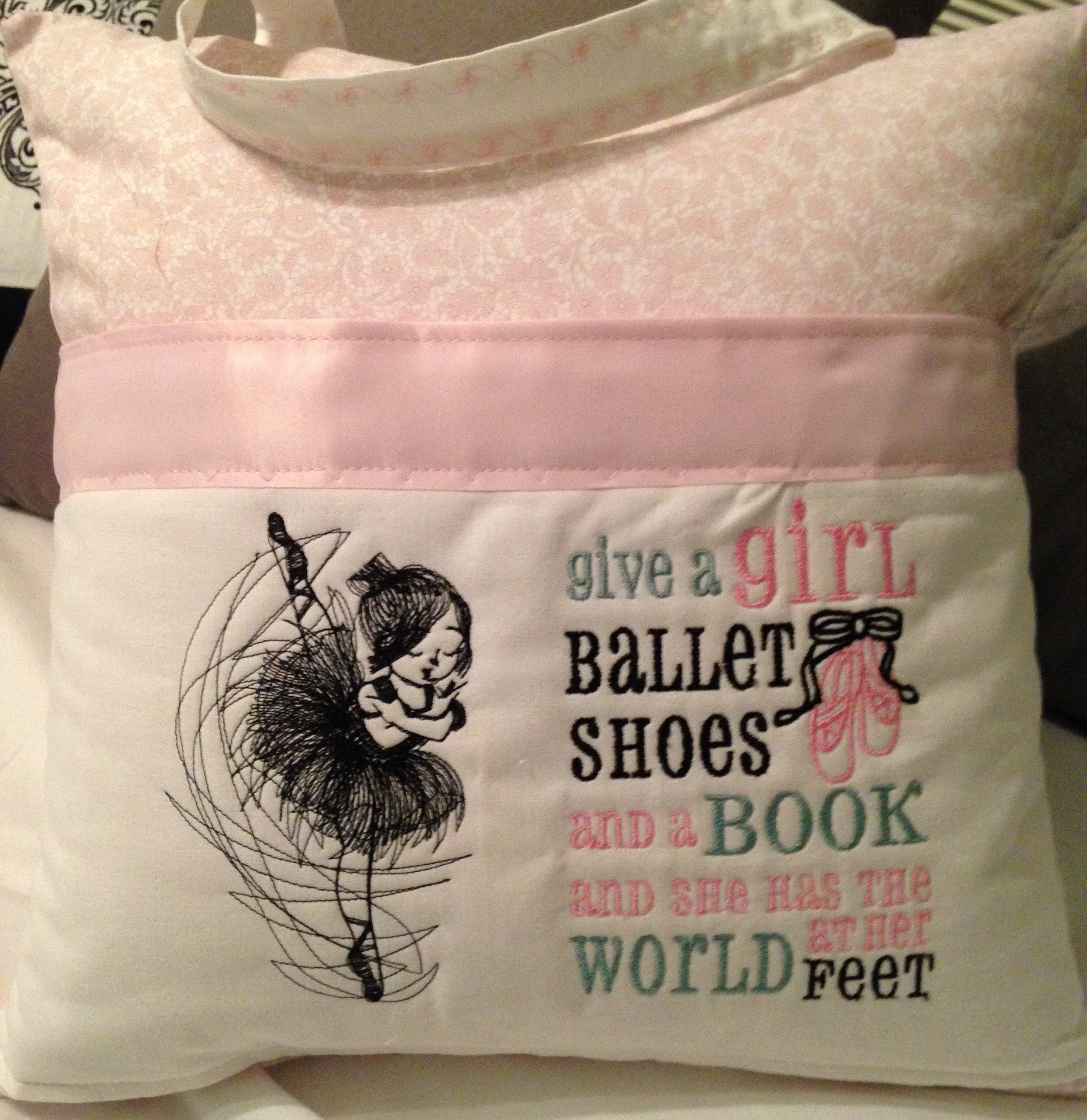 Download Pocket pillow pink black ballerina reading pillow childs reading pillow fabric handle zipper ...