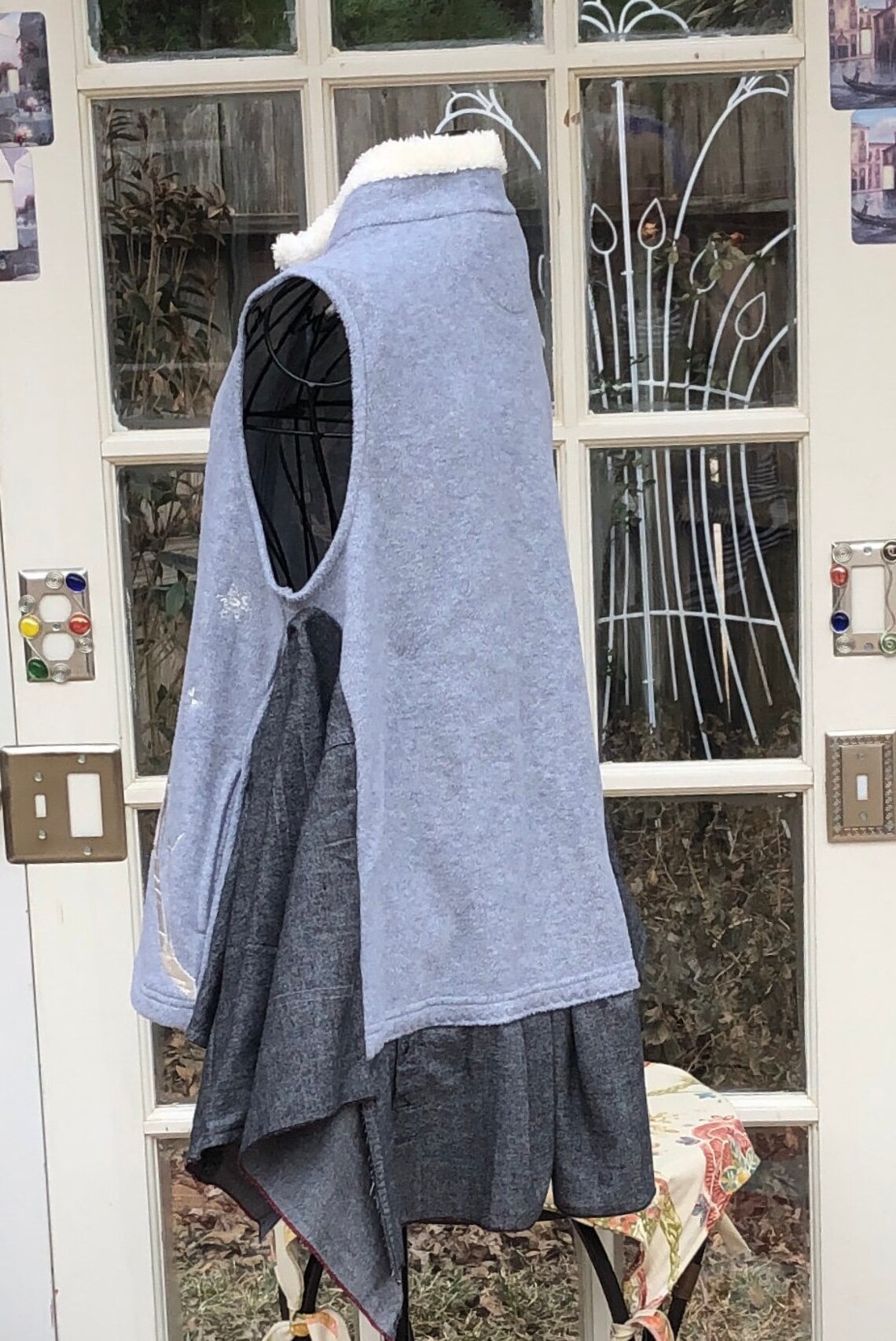 Womens Gray Fleece Vest Owl Embroidery Gray Shirting Side Etsy