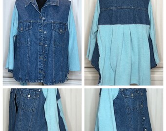 Women’s Denim plus size Jacket blue aqua denim jacket upcycled aqua jacket  rodeo wear jacket