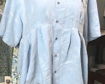 Upcycled Plus Size Tunic Shirt: Pleated Skirted Hi-Low Hem