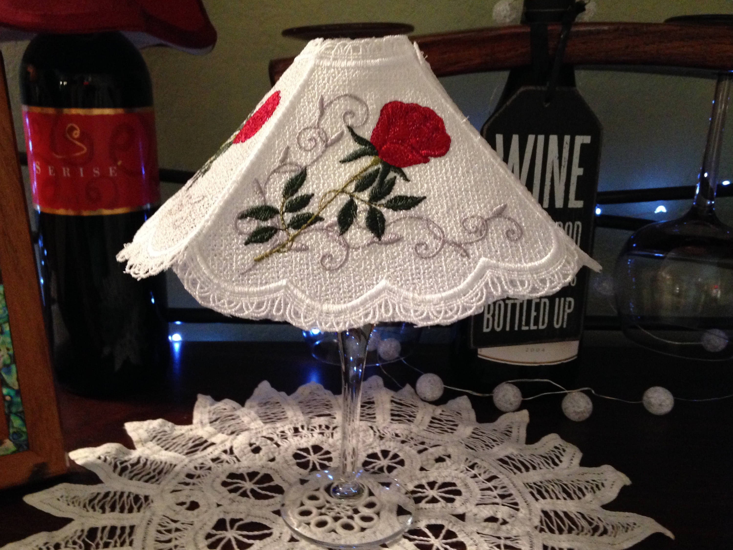 Lace Wine glass shade tea light shade lace accent shade white lace red