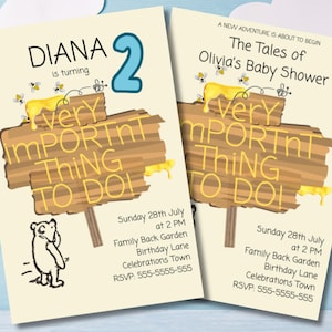 Classic Winnie the Pooh Bear Party Invite | Customisable & Printable Birthday and Baby Shower Invitation | Winnie-the-Pooh themed | 4x6 5x7
