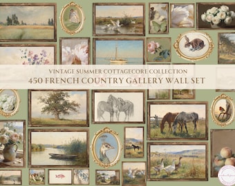 450点のアンティーク風景画ギャラリーウォールアートセット、ヴィンテージフレンチカントリー油絵プリント、ナンシー・マイヤーズスタイルのアジサイのウォールアート