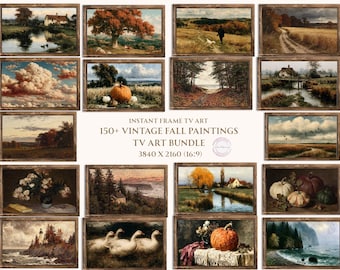 Más de 150 cuadros vintage de otoño para pared, pinturas al óleo de estilo antiguo con aires otoñales, decoración para sala de estar, decoración vintage de Halloween.