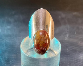 Vintage Modernist Sterling and Jasper Ring Taxco Mexico - Eagle Mark