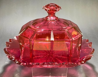 19th C. Baccarat Verre Rose / Cranberry Cased Crystal Cloche à Fromage / Cheese Dome