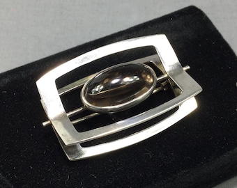 Vintage Sterling Silver 925 Hessonite Pin Brooch by Elis Kauppi for Kupittaan Kulta Finland