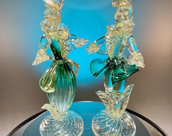 Vintage Murano Glass Dancers Pair - 12" Goldoniani Figures - Barovier & Toso Style Venetian 1950s