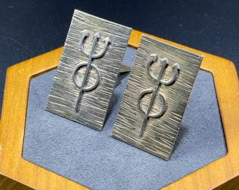 Gemelos extragrandes de plata de ley con runas futhark, tridente y círculo