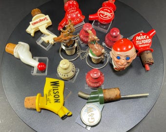 Vintage Lot of 14 Liquor Bottle Stoppers Spout Pourers inc. German Porcelain Head