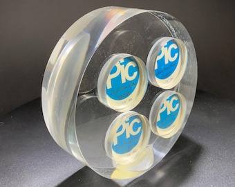 Lucite Round Photo Montage Table Frame in the Manner of Peter Alan