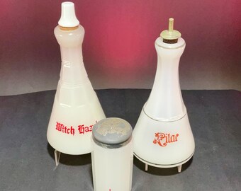 3pc Set(B) Vintage Clambroth Glass Barbershop Bottles