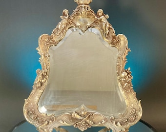 Antique 19th C Rococo Revival  Silver Plate Dressing Table / Vanity Mirror