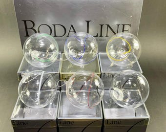 Anna Ehrner for Kosta Boda - Rainbow Line Boxed Set of 6 Christmas Balls / Ornaments