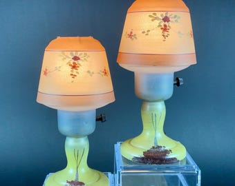 Pair of 1920’s Bohemian Glass Hand Painted Boudoir Lamps