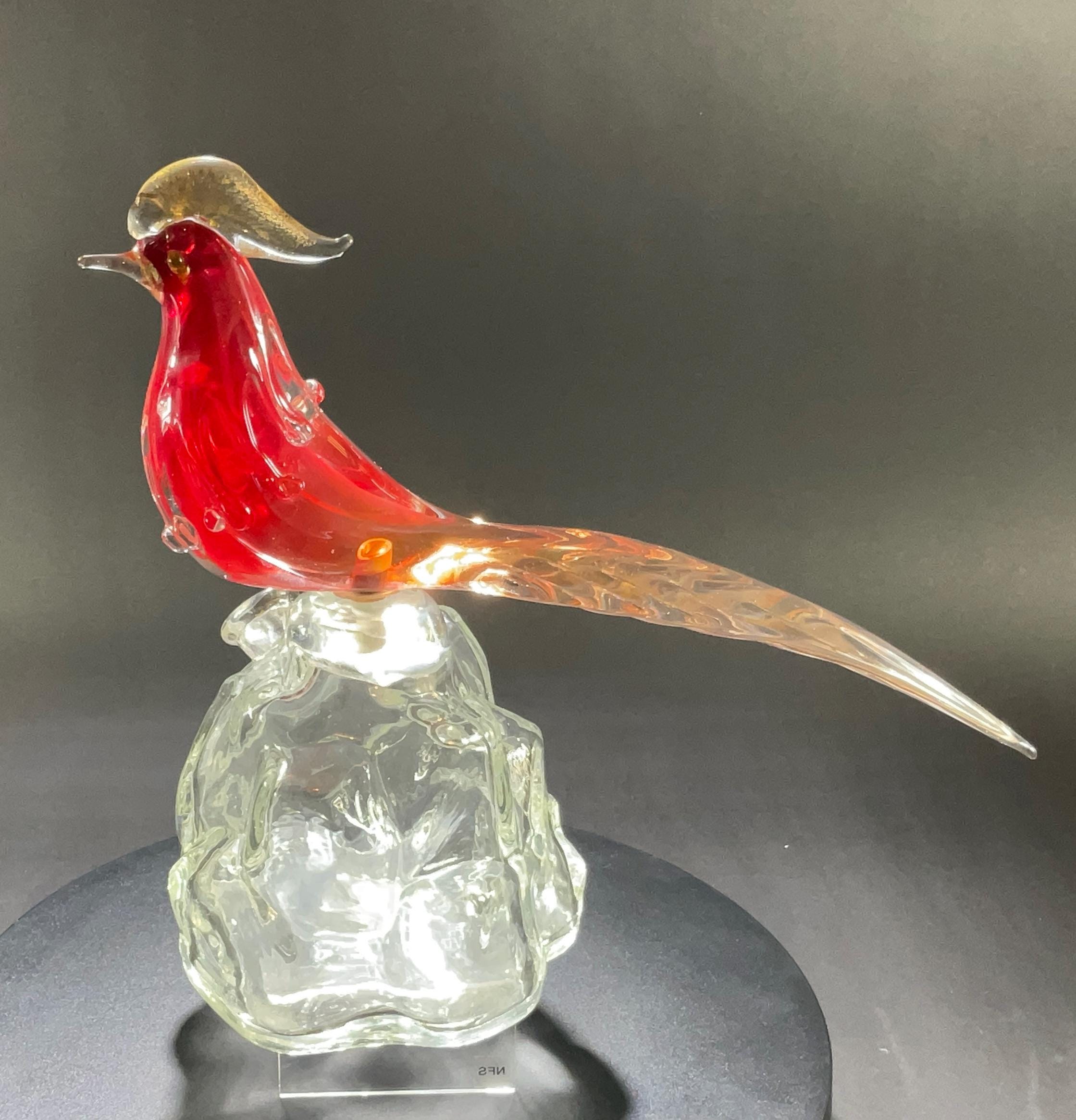 Murano Glass Bird Archimede Seguso ムラーノ Archimede Seguso Murano Purple Blue Fleck Pheasant Bird