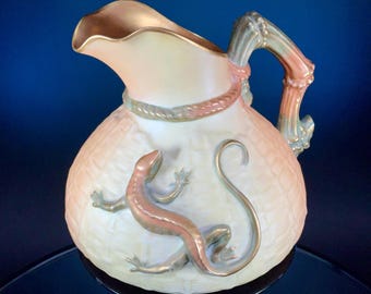 Royal Worcester England Porcelain Pitcher with Lizard