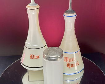 3pc Set Vintage Clambroth Glass Barber Bottles