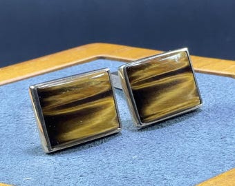 Gemelos de oro de 9 quilates con piedra de ojo de tigre