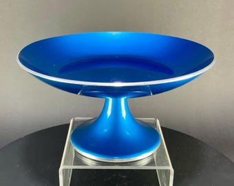 Vintage Emalox Norway Electric Blue Footed Pedestal Dish