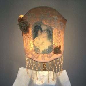 Vintage Silk Half Shade with Coralene Panel