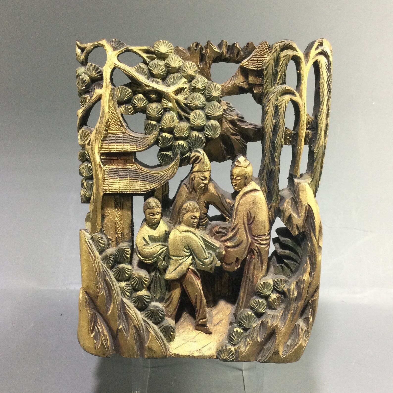 Antique Chinese Carved Wood Bookends Scholar & Students Etsy