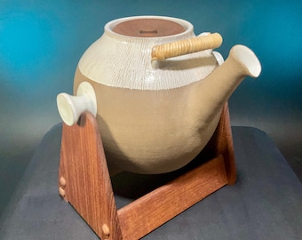 Stoneware Proto-Japandi Tip Kettle w/ Teak Stand by Aage Rasmus Selsbo