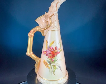 Royal Worcester England Chinoiserie Ewer w/ Flowers and Butterfly - Pattern 1333