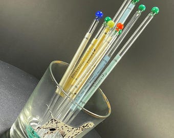 Vintage Lot of 9 Hollow Tube Glass Swizzle Sticks Drink Stirrers Griffin’s Greenwood