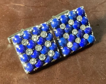 Vintage 18k / 750 White Gold Lapis Lazuli & Diamond Cufflinks