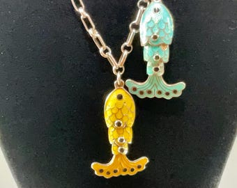 Sterling Articulated Enamel Fish Necklace by M Rodríguez for TANE - Margot de Taxco Design