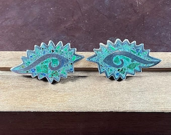 Mexican Taxco Sterling Silver Cufflinks w/ Crushed Azurite